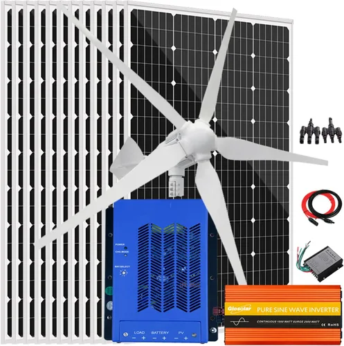 Vista 13 de Kit solar de viento de 640 W, kit de carga de batería de 12 V: generador de turbina eólica de 400 W + 2 paneles solares de 120 W + controlador +