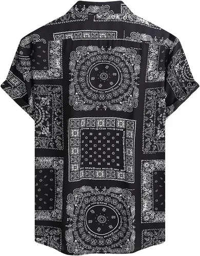 Vista 2 de MCEDAR Mens Casual Button Down Short Sleeve Paisley Printed Summer Vintage Beach Vacation Shirts