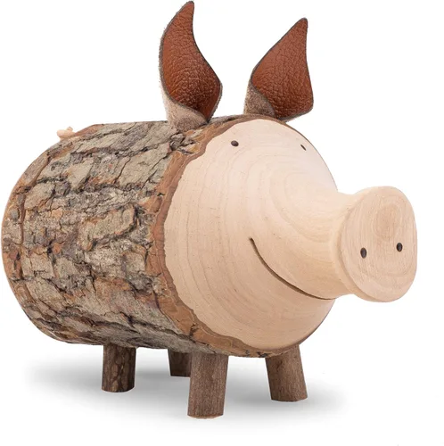 Vista 2 de Forest Decor Alcancías de madera – Adorable figura de cerdo para niñas y niños – Caja de dinero de ahorro de madera para adultos – Bonita decoración
