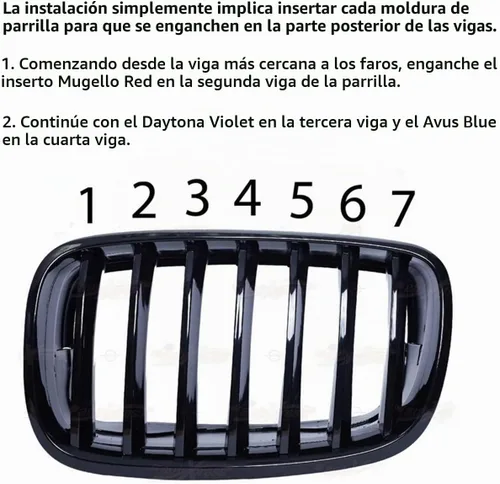 Vista 4 de Tiras de rejilla insertadas tricolores compatibles con BMW 2003-2006 E53 X5, parrilla central de riñón de 7 vigas