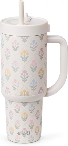 Vista 17 de Ello Oasis Vaso de 24 oz con asa y popote retráctil Taza reutilizable de acero inoxidable aislada 100% a prueba de fugas, regalos