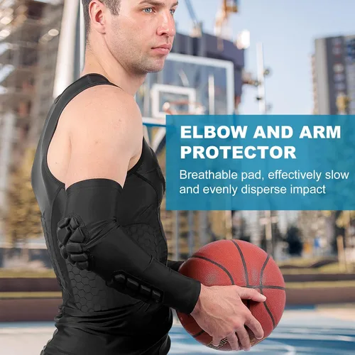 Vista 3 de Mangas acolchadas para brazos, codo, antebrazo, almohadillas a prueba de golpes, protección de compresión para fútbol, voleibol, baloncesto, paquete