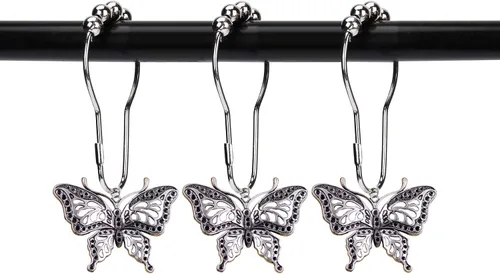 Vista 6 de Juego de 12 ganchos decorativos de mariposa para cortina de ducha, diseño de insectos para jardín, naturaleza, estilo insecto, anillos para cortina