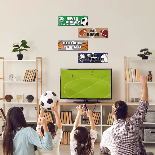 Vista 6 de 4 piezas Sport-Themen-Schlafzimmer-Dekoration, inspirierende Wandkunst, Dekoration, Baloncesto, Fußball, Béisbol, Deporte, Motivierender Spruch