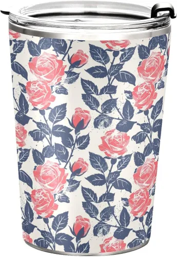 Vista 8 de Nautical Beach Ocean Style Roses Safari - Taza aislada de acero inoxidable con pajilla, resistente a fugas, tazas para café para café, simplemente