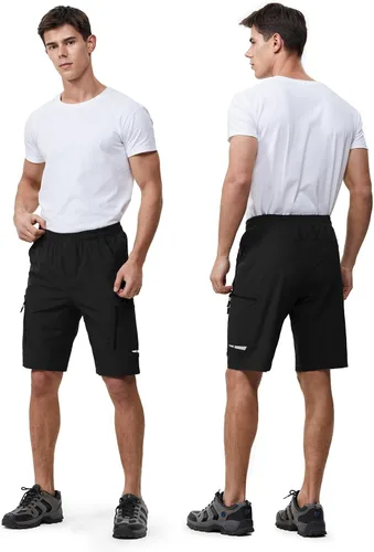 Vista 2 de Ally Pantalones cortos de ciclismo de montaña para hombre, acolchados en 4D, ligeros, holgados, con bolsillos con cremallera, para ciclismo