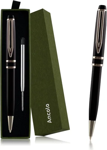 Vista 7 de Ancolo Bolígrafo negro, tinta negra a granel, punta media de 0.039 pulgadas (0.039 in), escritura suave, bolígrafos negros y dorados para hombres
