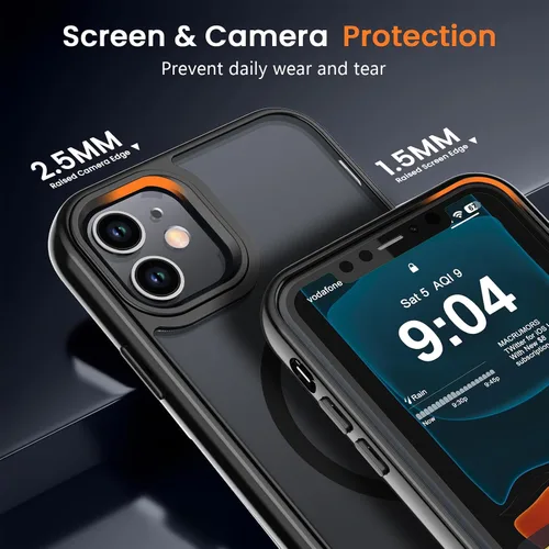 Vista 4 de Funda para iPhone 11 con protector de pantalla, compatible con MagSafe, ultra delgada, translúcida, mate, a prueba de golpes, color negro