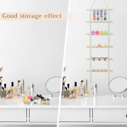 Vista 4 de Geetery Organizador de pinza de pelo de macramé, soporte bohemio para colgar y almacenamiento para mujer, organizador grande para diadema