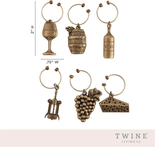 Vista 3 de Twine Dijes de vino y marcadores de bebidas para copas de vino, 6