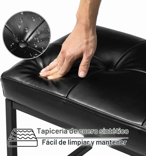 Vista 6 de Glitzhome Banco otomano, sillas modernas de piel sintética con marco de metal, taburete de maquillaje, taburete acolchado para sala de estar Negro
