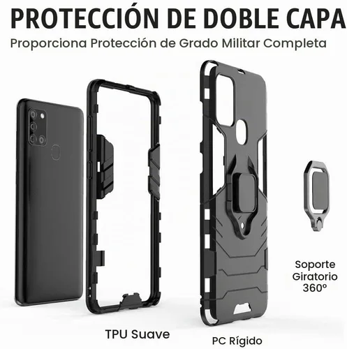 Vista 3 de Funda para Samsung Galaxy A21S 2020, 2 en 1 híbrida resistente armadura a prueba de golpes Defender Kickstand de doble capa parachoques carcasa