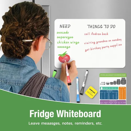 Vista 2 de HOMiDEK Pizarra magnética de borrado en seco: pizarra blanca pequeña para nevera, pizarra blanca flexible para refrigerador, hoja de notas