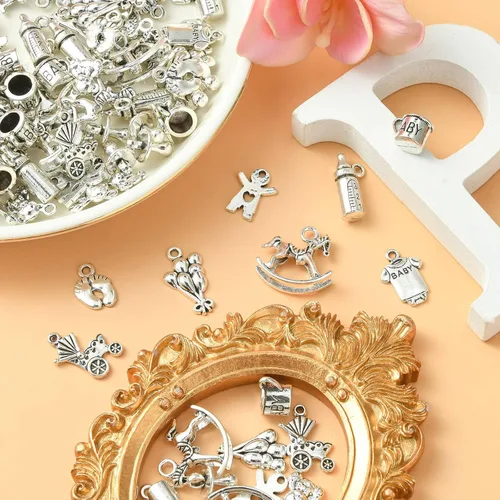 Vista 5 de Airssory Vida Religión Corazón Ojo Letra Número Naturaleza Flor Planta Fruta Animal Lucky Antique Charms, Plata, No es una piedra preciosa