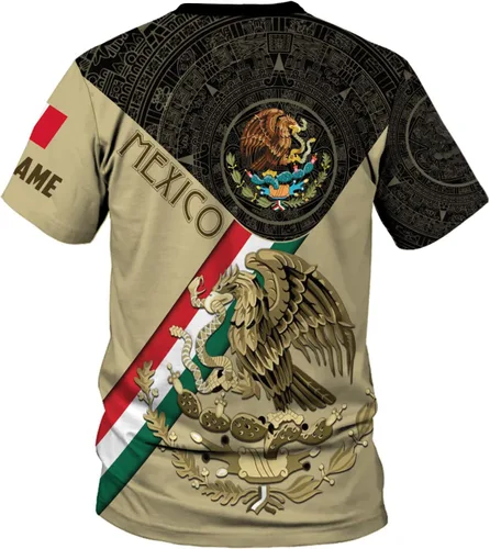 Vista 4 de Camisas mexicanas con nombre personalizado para hombres 3D, camisas de México personalizadas para hombres, camisas de México para mujeres, camisa