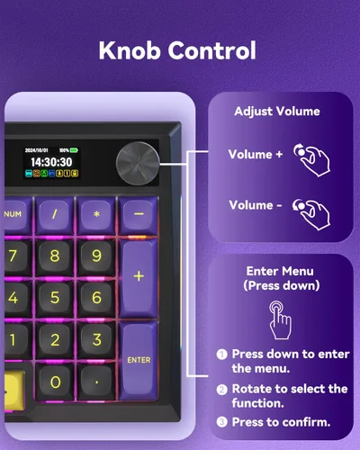 Vista 4 de Redragon K725LBY Teclado mecánico inalámbrico con pantalla y perilla, trimodo BT5.02.4GUSB-C Junta teclado para computadora, juegos de computadora