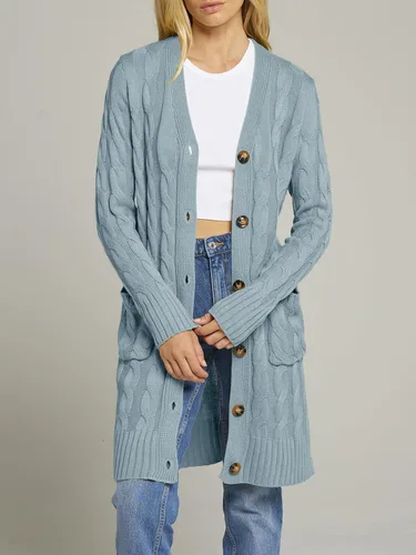 Vista 7 de MEROKEETY - Cárdigan largo de punto trenzado para mujer, suéter tejido de manga larga, abierto por delante y con botones, ropa para exteriores