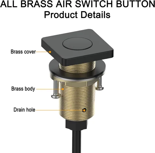 Vista 5 de Kit de interruptor de aire superior para fregadero, botón de aire para eliminación de basura con módulo de potencia de aleación de aluminio Mate