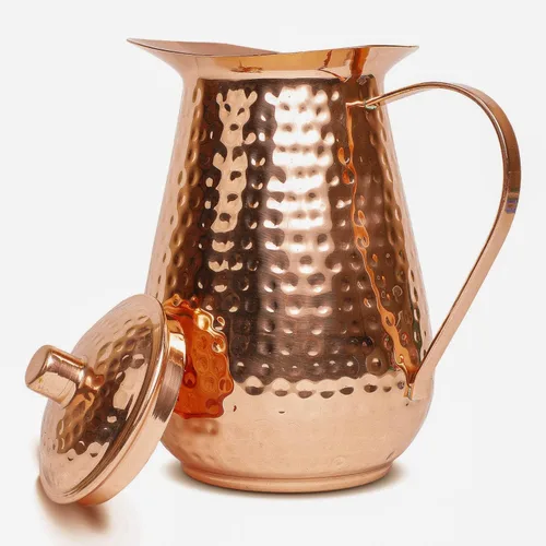 Vista 7 de Jarra de cobre martillado Artisan's Anvil con asa, 100% cobre, resistente, hecha a mano, 70 fl. Oz., mejor para agua, Ayurveda, Moscow Mules