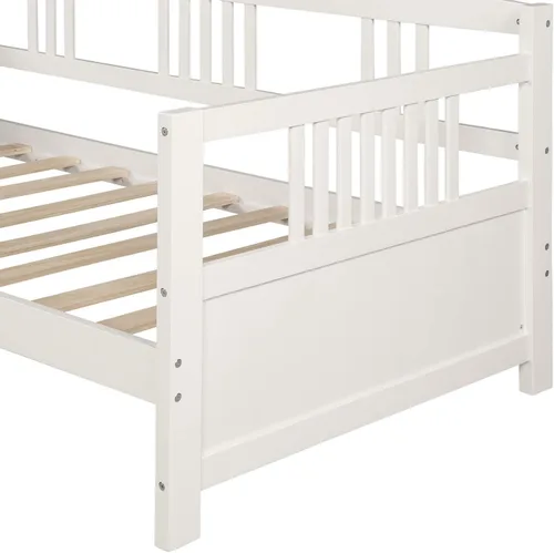 Vista 6 de Flieks Sofá cama de madera maciza, tamaño individual, cama multifuncional para niños, no requiere somier, color blanco