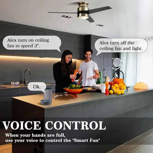 Vista 5 de Carro Ventilador de techo de perfil bajo de 52 pulgadas con luz, ventilador de techo inteligente con luz, funciona con Alexa/Google Assistant/Siri