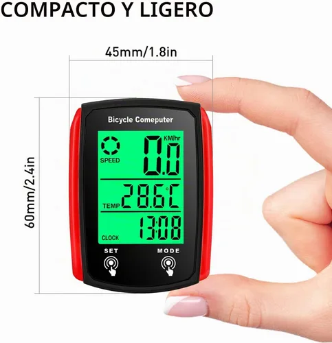 Vista 8 de Computadora de bicicleta, computadora de bicicleta con cable, 19 funciones, velocímetro, impermeable, con retroiluminación Rojo