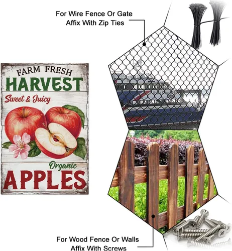Vista 4 de GLOBLELAND Letrero de metal con texto en inglés "Farm Fresh Harvest" de manzanas, letrero vintage de metal con frutas, 12 x 8 pulgadas, divertido
