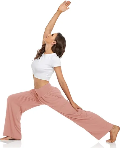 Vista 4 de UEU - Pantalones de yoga para mujer, holgados, informales, de pierna ancha, pantalones cómodos de cintura alta y con bolsillos para deportes