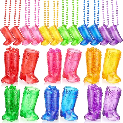 Vista 9 de Sieral 12 Piezas de Vasos de Chupito de Bota en Collar con Cuentas, Collar de Vaso de Chupito de Vaquera de Plástico, Collar de Vaso de Chupito