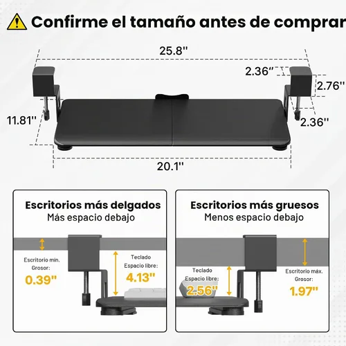 Vista 2 de BONTEC Bandeja para teclado debajo del escritorio, plataforma extraíble Negro