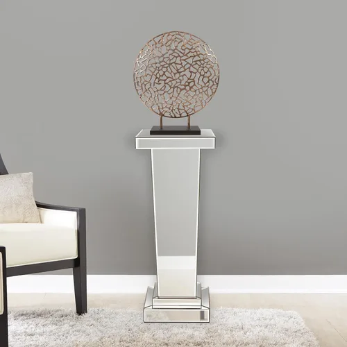 Vista 2 de Howard Elliott Collection Mesa de pedestal con espejo cónico, elegante y moderno estilo lateral de cama, diseño de acabado de espejo