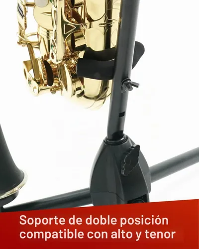 Vista 4 de Hamilton Soporte para saxo alto/tenor, color negro, incluye clavijas para flauta/clarinete