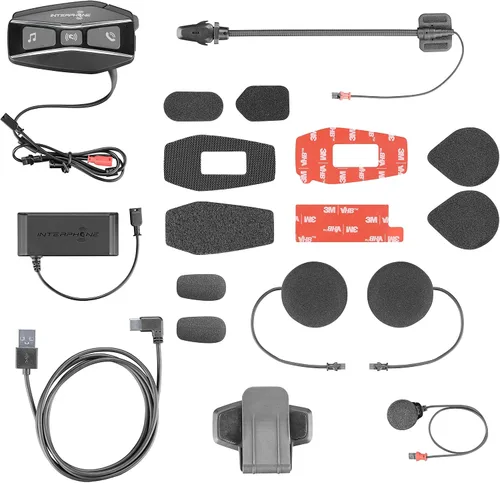 Vista 2 de Interphone Cellularline, Intercomunicador para motocicleta con Bluetooth y comunicación de malla, modelo U-Com 16, hasta 4 motores, distancia 1.0