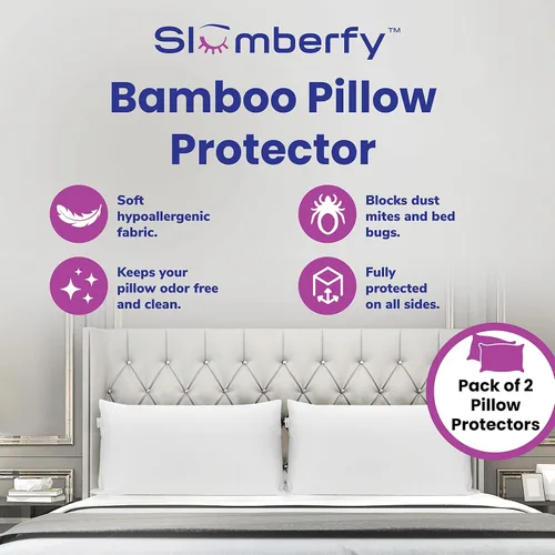 Vista 2 de Slumberfy - Protector de almohada de bambú impermeable de tamaño estándar, fundas de almohada premium con protección contra alergias, funda