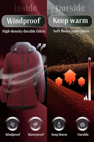 Vista 5 de Chrisuno Chaqueta ligera y larga con forro polar Softshell para mujer, impermeable Anorak con capucha extraíble