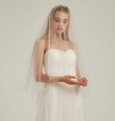 Vista 5 de Velo de novia de tul de doble capa, 2 niveles, transparente, con peine