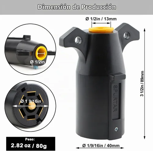 Vista 7 de Spurtar Enchufe de remolque de 7 pines redondo de 7 vías, estilo RV, hoja plana, arnés de cableado de luz de remolque, conector de repuesto