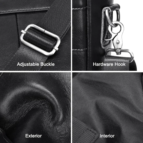 Vista 8 de Maletín de cuero genuino para hombres, bolso de hombro para computadora portátil con correa, bolso de trabajo de viaje de negocios de 15.6 pulgadas