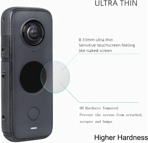 Vista 5 de Protector de lente compatible con Insta360 One x2, con protector de pantalla de vidrio templado, película transparente oleofóbica antihuellas