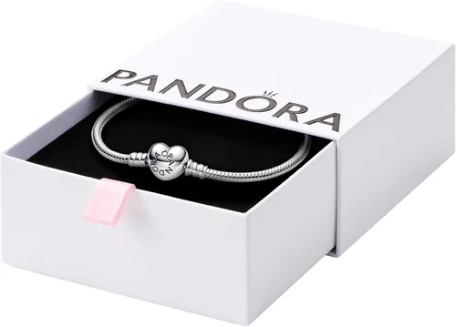 Vista 2 de Pandora Moments - Pulsera de cadena de serpiente con cierre de corazón, pulsera para mujer, compatible con momentos, con caja de regalo