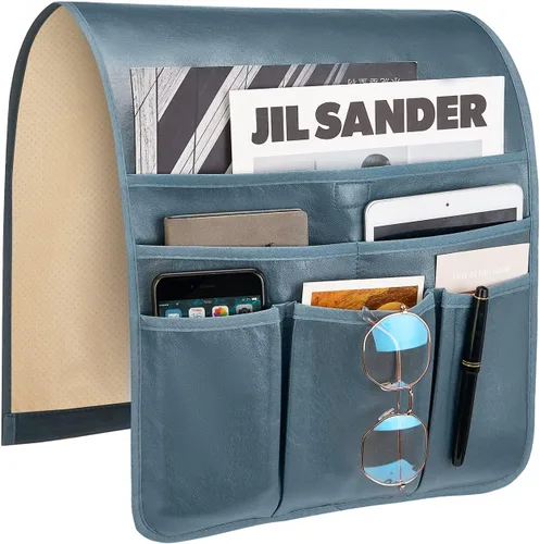 Vista 11 de Teniux Soporte para Control Remoto de Cuero Sintético Organizador de Reposabrazos con 6 Bolsillos para sillón reclinable sofá, Organizador de Sillón