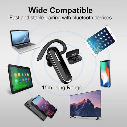 Vista 5 de Auricular Bluetooth para teléfonos móviles, V5.1 auriculares inalámbricos manos libres con estuche de carga de batería y micrófono incorporado