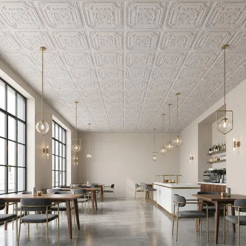 Vista 20 de De normal a hermoso en horas DCT04 Elizabethan Shield - Azulejos de PVC para techo de 2 x 2 pies (cubre 100 pies cuadrados), blanco negro antiguo