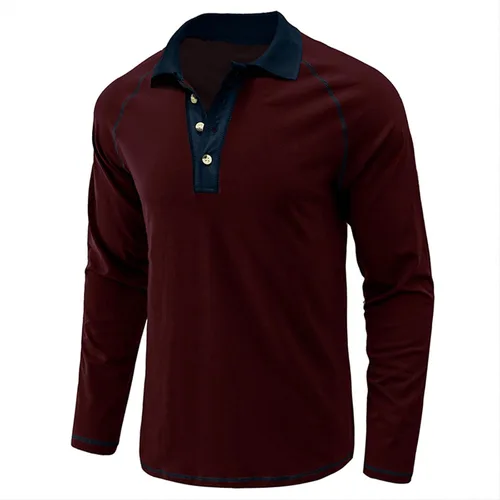 Vista 3 de Camisas polo de moda para hombre, ajuste relajado, manga larga, polo de golf, clásico, de algodón, con botones, Henley
