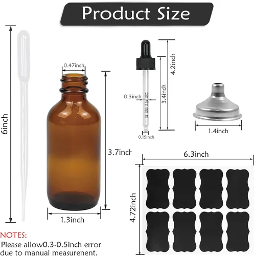 Vista 5 de Paquete de 20, botella cuentagotas de vidrio ámbar de 2 onzas con cuentagotas medido, embudos Essential Oil Tincture Bottles,60ml Brown Glass