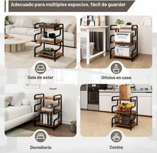 Vista 7 de Natwind - Soporte de impresora de 3 niveles con ruedas, carrito de almacenamiento móvil, estante de pie multiusos para reproductor multimedia Retro