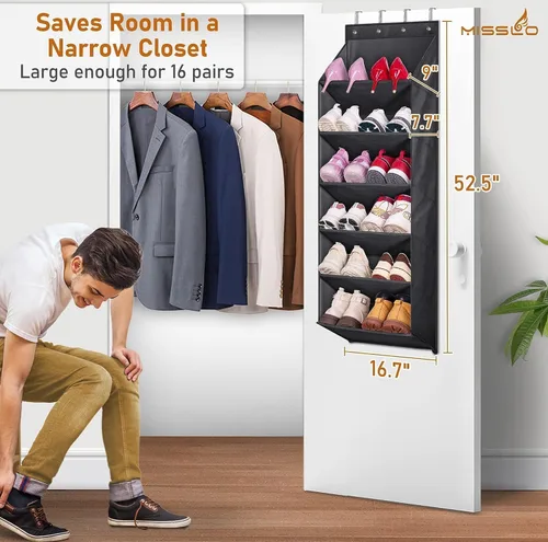 Vista 2 de MISSLO Zapatero para puerta con bolsillos profundos para 12 pares sobre la puerta, organizador de zapatos, colgador colgante para armario