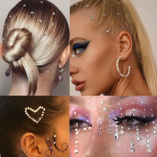 Vista 3 de NOOEPC Joyas para el cabello, gemas autoadhesivas transparentes para el cabello, accesorios para el cabello de graduación, calcomanías