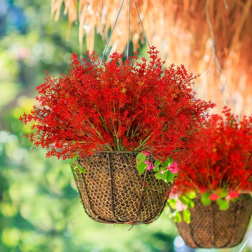 Vista 4 de 30 paquetes de flores artificiales de Navidad con aliento de bebé Rojo