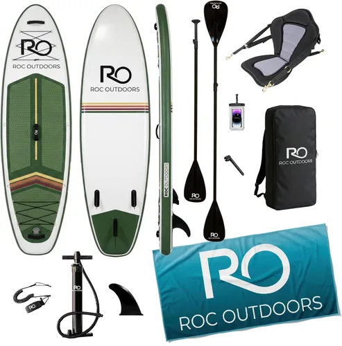 Vista 32 de Roc Tabla de remo inflable con accesorios y mochila de alta calidad, cubierta antideslizante, bolsa impermeable, correa, remo y bomba de mano.